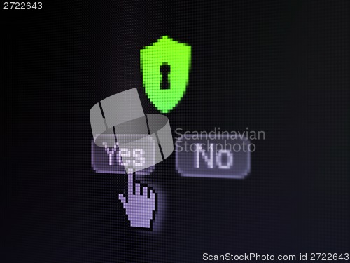 Image of Privacy concept: Shield With Keyhole on digital computer screen