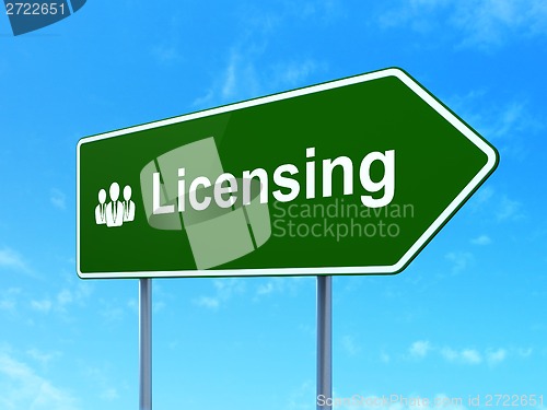 Image of Law concept: Licensing and Business People on road sign background
