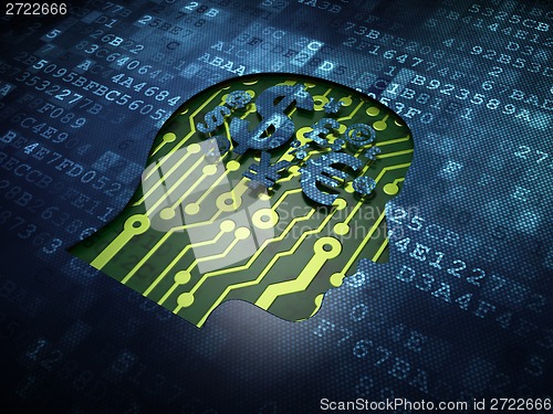 Image of Advertising concept: Head With Finance Symbol on digital screen background