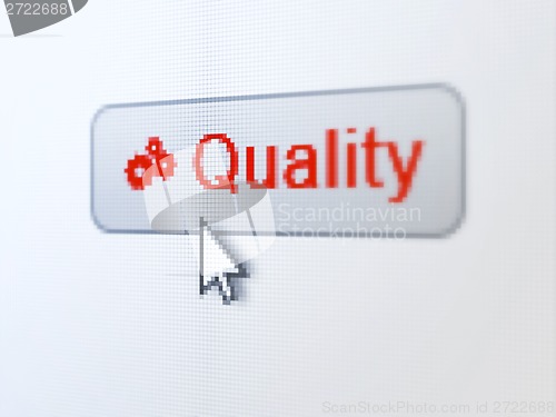 Image of Marketing concept: Quality and Gears on digital button background