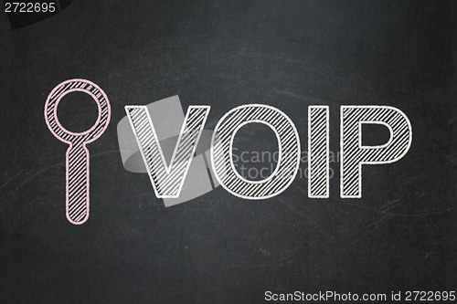 Image of Web design concept: Search and VOIP on chalkboard background