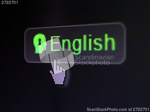 Image of Education concept: English and Head With Keyhole on digital button background