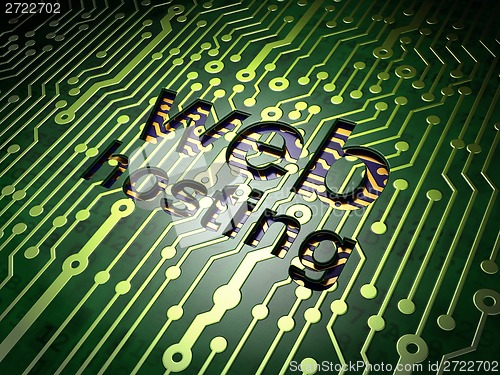 Image of Web development concept: Web Hosting on circuit board background