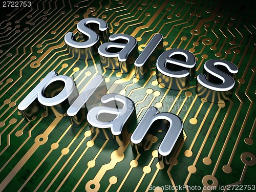 Image of Advertising concept: Sales Plan on circuit board background