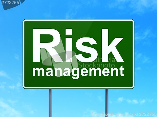Image of Finance concept: Risk Management on road sign background