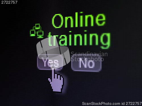 Image of Education concept: Lan Computer Network icon and Online Training on digital computer screen