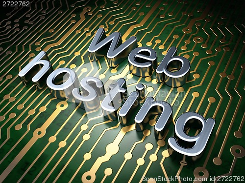 Image of SEO web design concept: Web Hosting on circuit board background