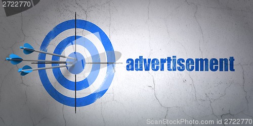 Image of Marketing concept: target and Advertisement on wall background