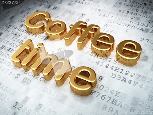 Image of Time concept: Golden Coffee Time on digital background