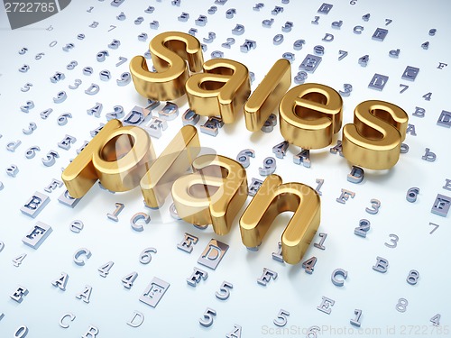 Image of Marketing concept: Golden Sales Plan on digital background