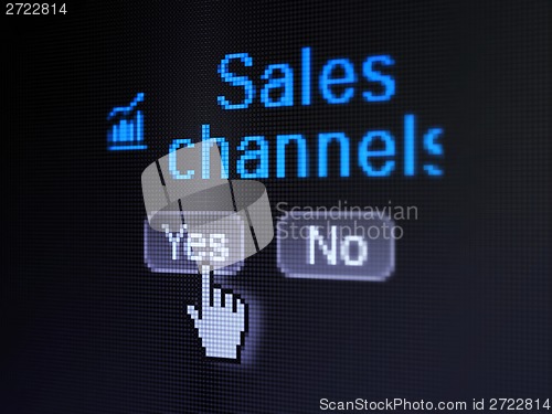 Image of Advertising concept: Growth Graph icon and Sales Channels on digital computer screen