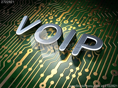 Image of SEO web design concept: VOIP on circuit board background