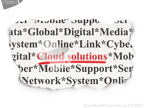 Image of Cloud technology concept: Cloud Solutions on Paper background