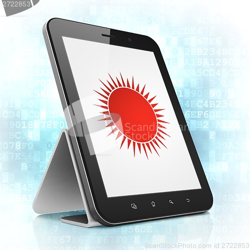Image of Travel concept: Sun on tablet pc computer