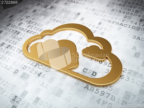 Image of Cloud networking concept: Golden Cloud on digital background