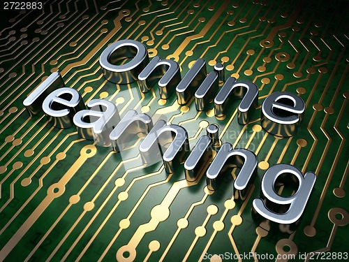 Image of Education concept: Online Learning on circuit board background