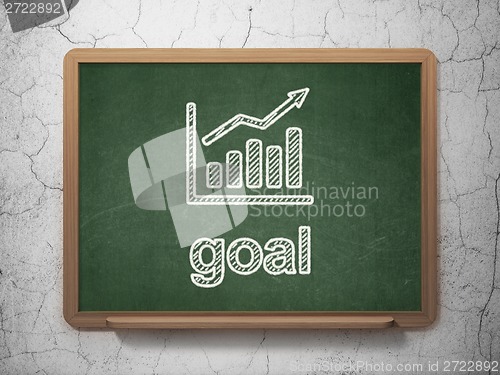 Image of Marketing concept: Growth Graph and Goal on chalkboard background