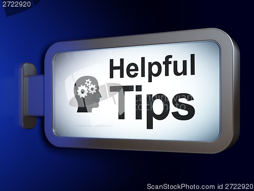 Image of Education concept: Helpful Tips and Head With Gears on billboard background