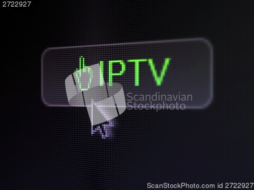 Image of Web development concept: IPTV and Mouse Cursor on digital button background