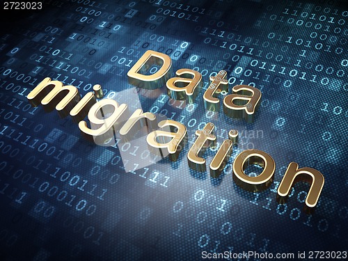 Image of Information concept: Golden Data Migration on digital background