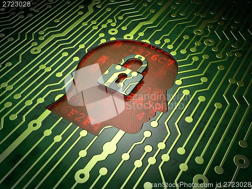 Image of Information concept: Head With Padlock on circuit board background