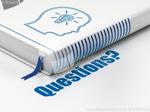 Image of Education concept: book Head With Lightbulb, Questions? on white background