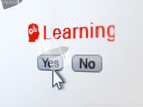 Image of Education concept: Head With Gears icon and Learning on digital