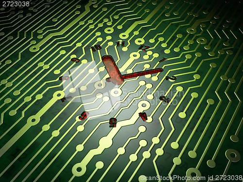 Image of Time concept: Clock on circuit board background