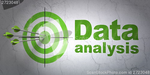 Image of Data concept: target and Data Analysis on wall background