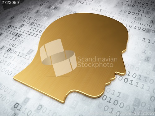 Image of Information concept: Golden Head on digital background