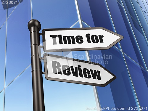 Image of Timeline concept: sign Time for Review on Building background