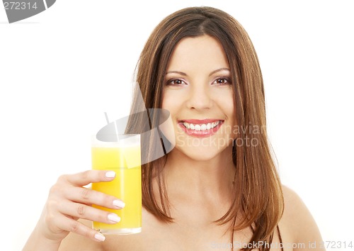Image of lovely brunette with glass of juice