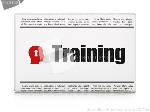 Image of Education concept: newspaper with Training and Head With Keyhole