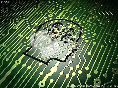 Image of Education concept: Head With Finance Symbol on circuit board background