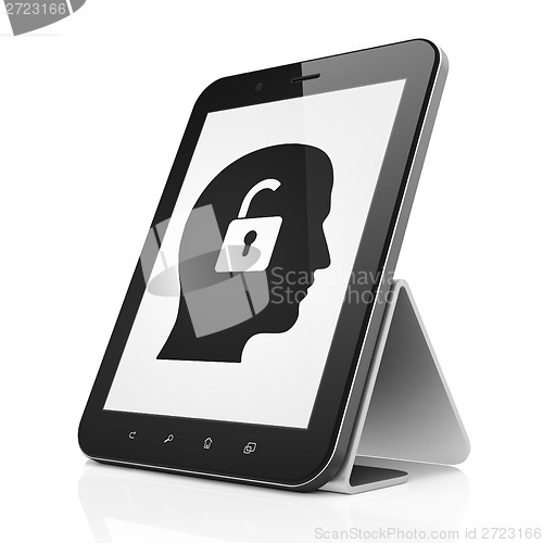 Image of Business concept: Head With Padlock on tablet pc computer