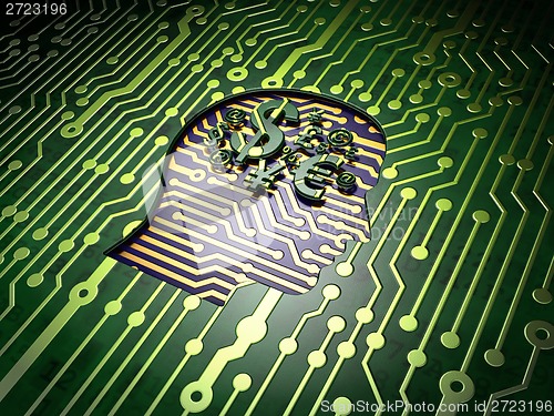 Image of Business concept: Head With Finance Symbol on circuit board background