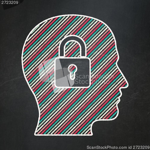 Image of Business concept: Head With Padlock on chalkboard background