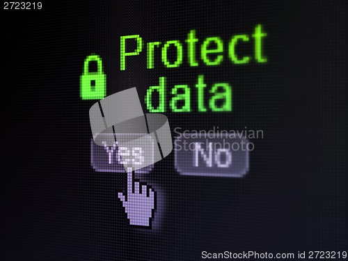 Image of Security concept: Closed Padlock icon and Protect Data on digital computer screen