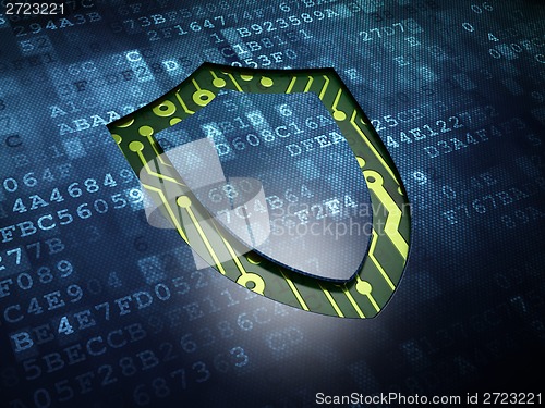 Image of Protection concept: Contoured Shield on digital screen background