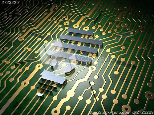 Image of Finance concept: Energy Saving Lamp on circuit board background