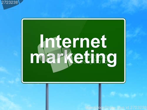 Image of Advertising concept: Internet Marketing on road sign background
