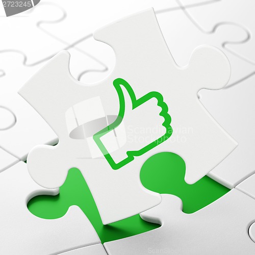 Image of Social media concept: Thumb Up on puzzle background