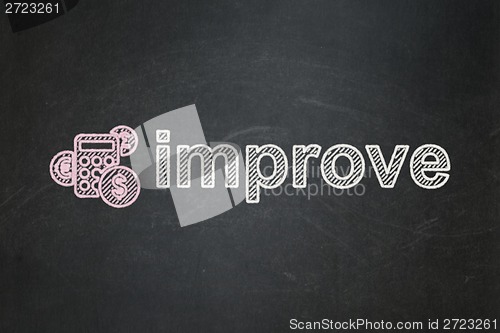 Image of Finance concept: Calculator and Improve on chalkboard background