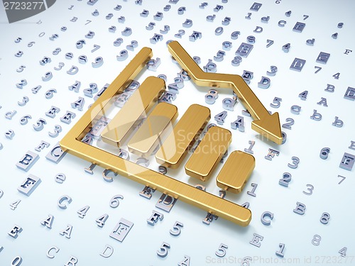 Image of Marketing concept: Golden Decline Graph on digital background