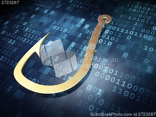 Image of Protection concept: Golden Fishing Hook on digital background