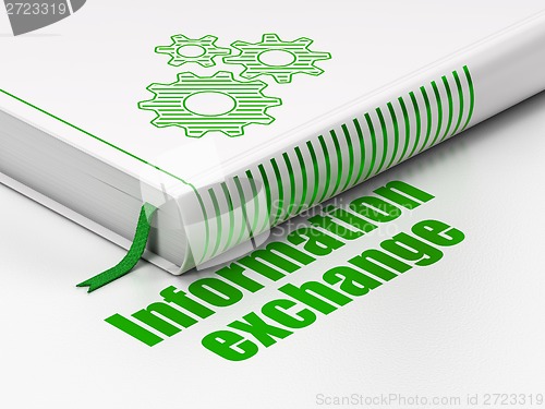 Image of Data concept: book Gears, Information Exchange on white background