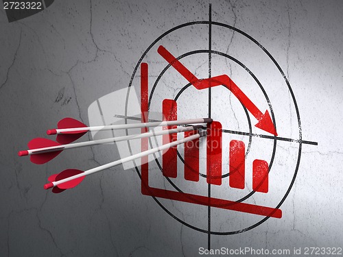 Image of News concept: arrows in Decline Graph target on wall background