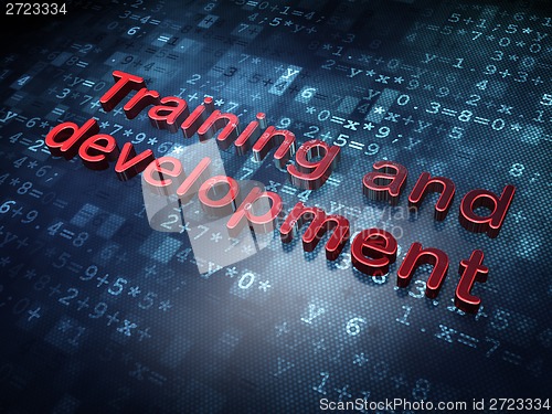 Image of Education concept: Red Training and Development on digital background