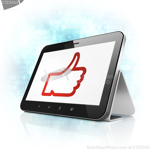 Image of Social network concept: Thumb Up on tablet pc computer