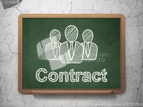 Image of Finance concept: Business People and Contract on chalkboard background